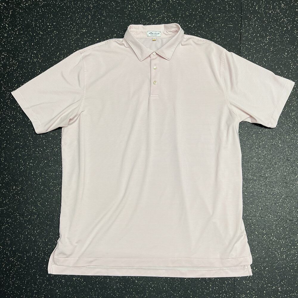 Peter Millar Summer Comfort Lightweight Golf Polo Pin stripe Mens XXL Pink shirt